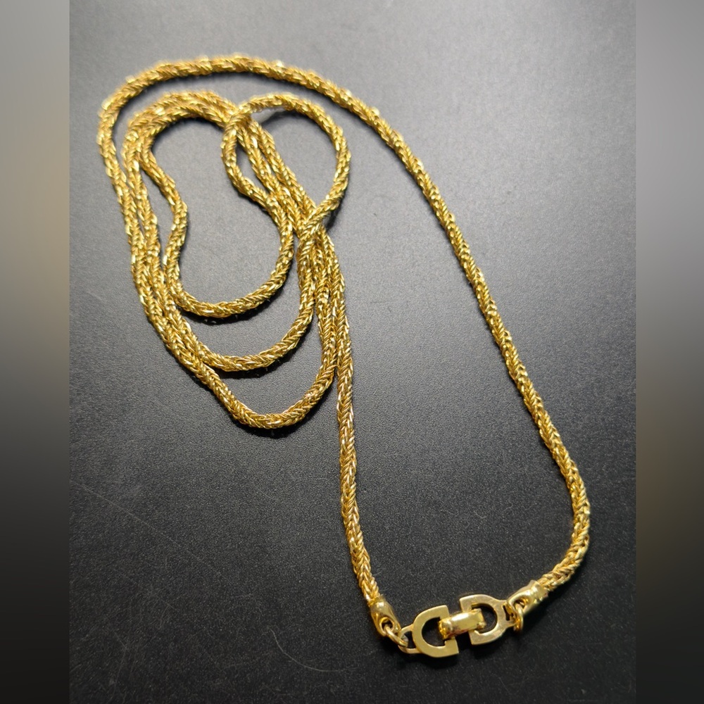 Vintage  Christian Dior gold-plated rope twist  necklace signature "CD" clasp - Picture 3 of 8